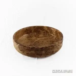 Handcrafted rare burr elm wood bowl with swirling grain and rich golden-brown natural wood patterns