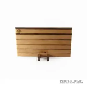 Handcrafted cherry and walnut striped wooden chopping board with contrasting hardwood design