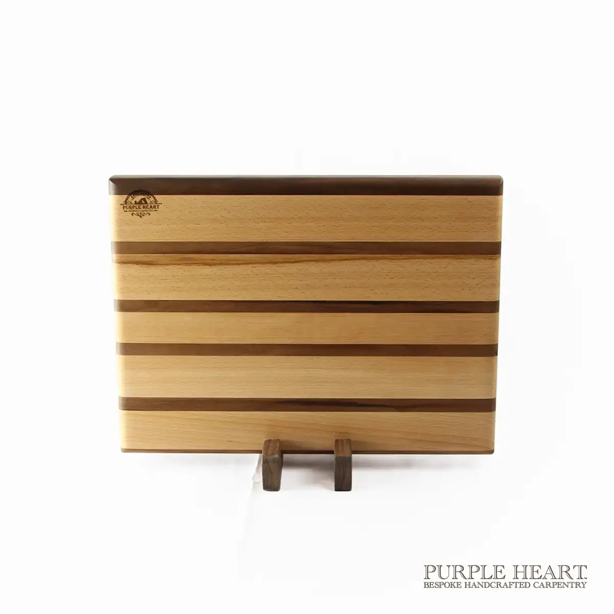 Handcrafted cherry and walnut striped wooden chopping board with contrasting hardwood design