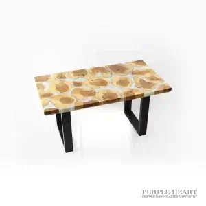 Yew Tree Wood and Pearl White Resin Table
