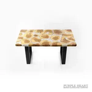 Alternative view of Yew Tree Wood and Pearl White Resin Table