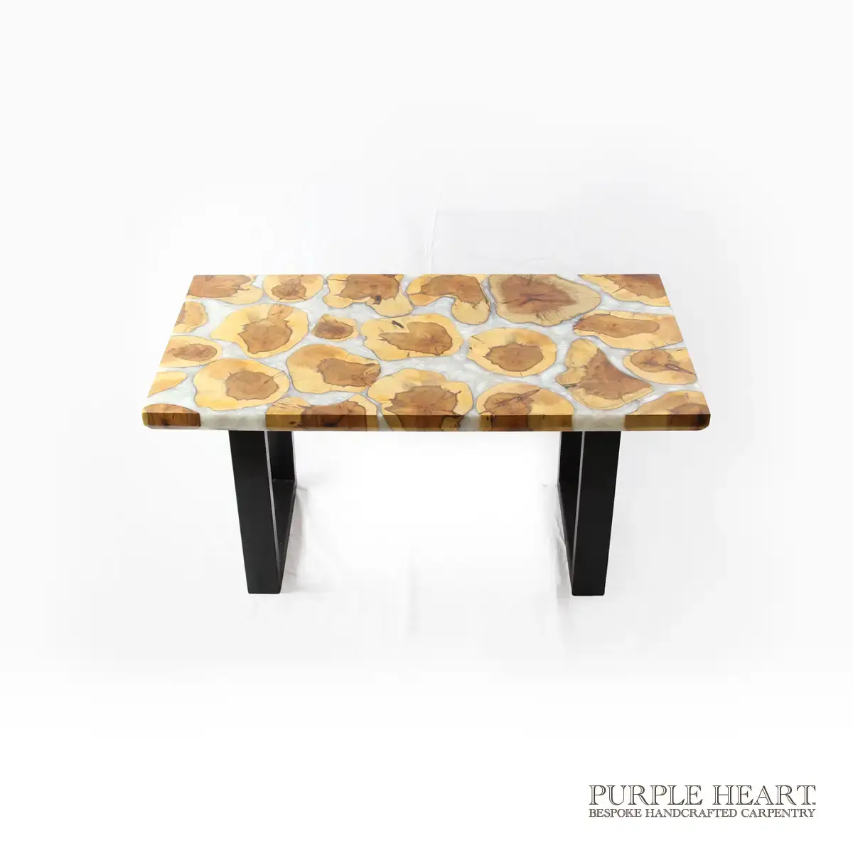 Yew Tree Wood and Pearl White Resin Table - Image 2
