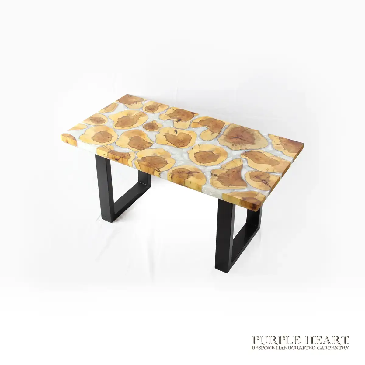 Yew Tree Wood and Pearl White Resin Table - Image 3