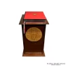 Handcrafted bespoke wooden pedestal lectern with engraved crest detail and polished hardwood finish